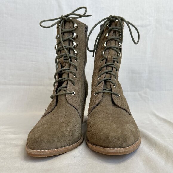 Jeffrey Campbell x Free People Elmcroft Suede Boots, Khaki Matte Snake, Size 10 - Picture 13 of 13